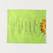 Gele Bloemen op Abstracte Groene Bruiloft Wandkleed (Voorkant (horizontaal))