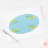 Gele bloemen op blauw ovale sticker (Envelop)