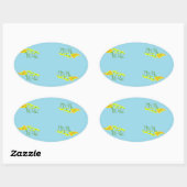 Gele bloemen op blauw ovale sticker (Vel)