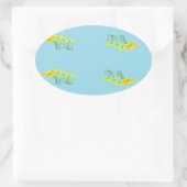 Gele bloemen op blauw ovale sticker (Tas)