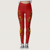 Gele bloemen op bruine wijnstokken Leggings (Voorkant)