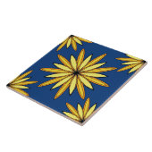 Gele bloemen op een marineblauwe achtergrond tegeltje (Zijkant)