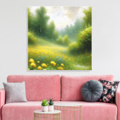 Gele bloemen op een regenachtige dag canvas afdruk (Insitu (Woonkamer))