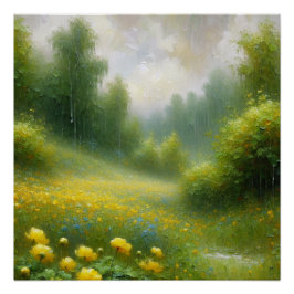 Gele bloemen op een regenachtige dag perfect poster