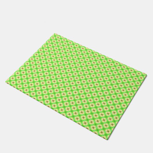 Gele bloemen op groen deurmat (Schuin)