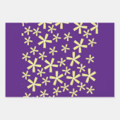 Gele bloemen op het Paarse Patroon Inpakpapier Vel (Voorkant 3)