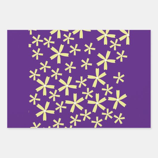 Gele bloemen op het Paarse Patroon Inpakpapier Vel (Voorkant 3)