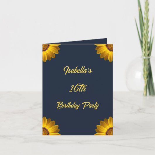 Gele bloemen op marineblauw achtergrondmonogram in (Voorkant)