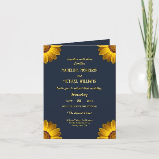 Gele bloemen op marineblauw achtergrondmonogram in (Voorkant)