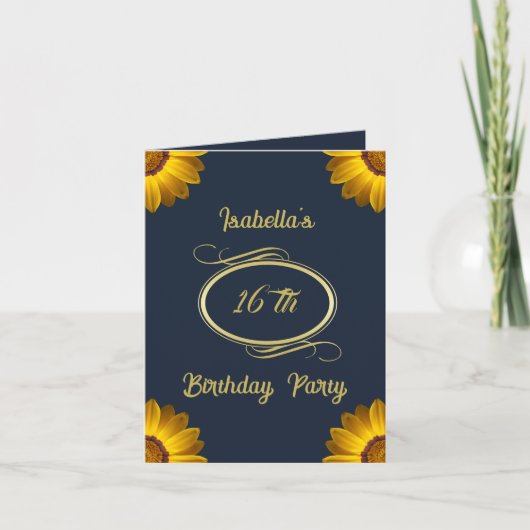 Gele bloemen op marineblauw achtergrondmonogram in (Voorkant)