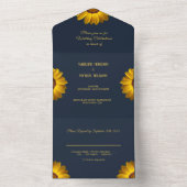 Gele bloemen op marineblauw achtergrondmonogram in all in one uitnodiging (Binnen)