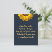 Gele bloemen op marineblauw achtergrondmonogram in briefkaart (Staand voorkant)