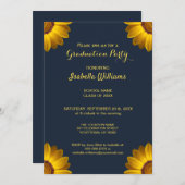 Gele bloemen op marineblauw achtergrondmonogram in kaart (Voorkant / Achterkant)