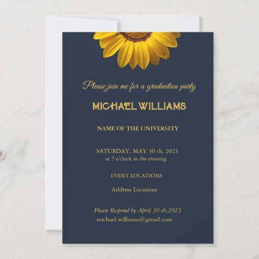 Gele bloemen op marineblauw achtergrondmonogram in kaart (Voorkant)