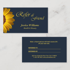 Gele bloemen op marineblauwe achtergrond Monogram Aanbevelingskaartje