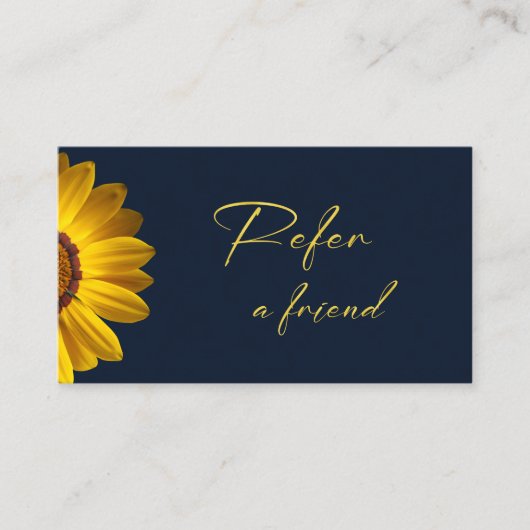 Gele bloemen op marineblauwe achtergrond Monogram Aanbevelingskaartje (Voorkant)