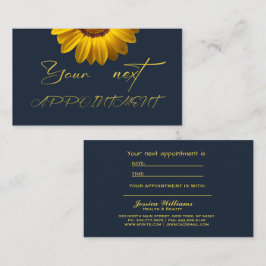 Gele bloemen op marineblauwe achtergrond Monogram Afsprakenkaartje