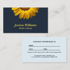 Gele bloemen op marineblauwe achtergrond Monogram Afsprakenkaartje