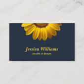 Gele bloemen op marineblauwe achtergrond Monogram Afsprakenkaartje (Voorkant)