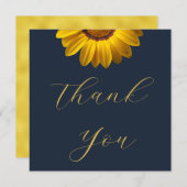 Gele bloemen op marineblauwe achtergrond Monogram Bedankkaart (Voorkant / Achterkant)