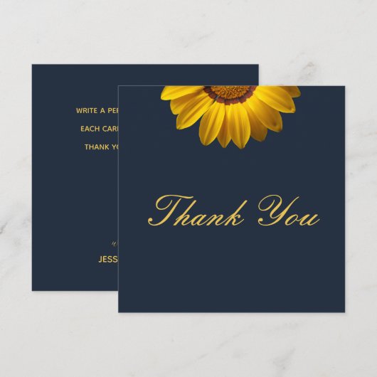 Gele bloemen op marineblauwe achtergrond Monogram Bedankkaart (Voorkant / Achterkant)