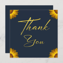 Gele bloemen op marineblauwe achtergrond Monogram Bedankkaart