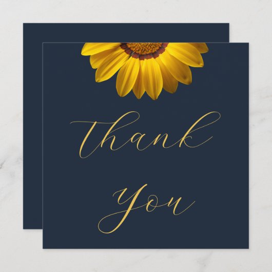 Gele bloemen op marineblauwe achtergrond Monogram Bedankkaart (Voorkant / Achterkant)