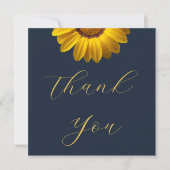 Gele bloemen op marineblauwe achtergrond Monogram Bedankkaart (Voorkant)