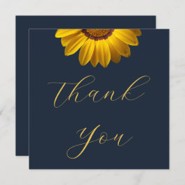 Gele bloemen op marineblauwe achtergrond Monogram Bedankkaart