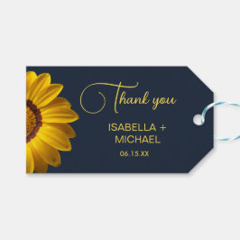 Gele bloemen op marineblauwe achtergrond Monogram Cadeaulabel