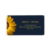 Gele bloemen op marineblauwe achtergrond Monogram Etiket (Voorkant)