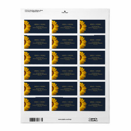 Gele bloemen op marineblauwe achtergrond Monogram Etiket