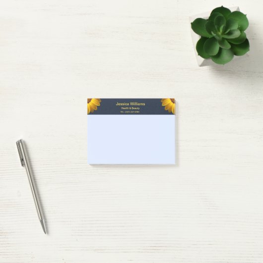 Gele bloemen op marineblauwe achtergrond Monogram Post-it® Notes (Kantoor)