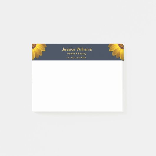 Gele bloemen op marineblauwe achtergrond Monogram Post-it® Notes (Voorkant)