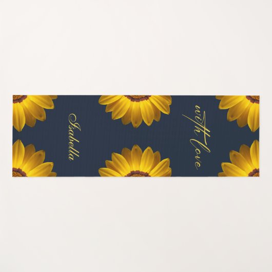 Gele bloemen op marineblauwe achtergrond Monogram Yogamat (Voorkant (horizontaal))