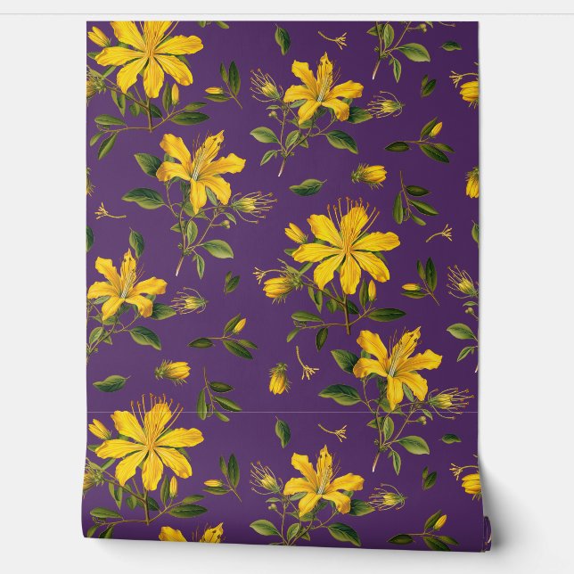 Gele Bloemen op Paars Behang (Afrollen)