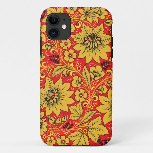 Gele bloemen op rood khokhloma iphone 5/5S hoesje (Achterkant)