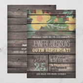 Gele bloemen op rustieke volwassen tienerverjaarda kaart (Voorkant / Achterkant)