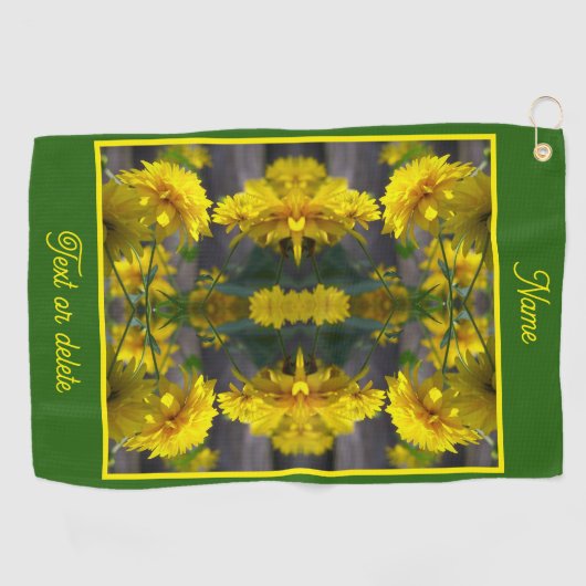 Gele bloemen op zonneschijns-Abstract gepersonalis Golfhanddoek (Horizontaal)