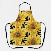 Gele bloemen op zwart over druk schort (Voorkant)