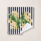 Gele bloemen op zwarte en witte strepen bad handdoek (Wasdoekje)