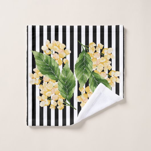 Gele bloemen op zwarte en witte strepen bad handdoek (Wasdoekje)