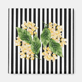 Gele bloemen op zwarte en witte strepen magneet (Voorkant)