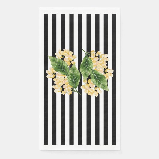 Gele bloemen op zwarte en witte strepen servet (Voorkant)