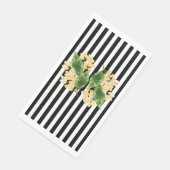 Gele bloemen op zwarte en witte strepen servet (Hoek)