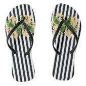 Gele bloemen op zwarte en witte strepen teenslippers (Voetbed)