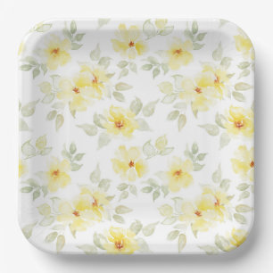 Gele bloemen papieren borden, waterverf bloemen bordje