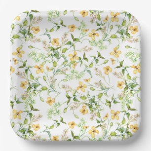 Gele bloemen papieren borden, waterverf bloemen bordje