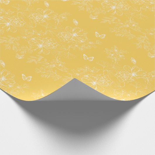 Gele bloemen patroon, bloemen, minimalistisch cadeaupapier (Hoek)