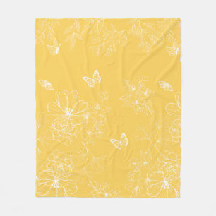 Gele bloemen patroon, bloemen, minimalistisch fleece deken